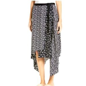 rag & bone Navy and White Floral Asymmetrical Wrap Skirt